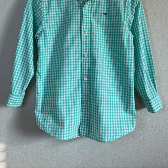Vineyard Vines Whale Shirt Cotton Green Gingham Button Front Boys Size Small - Picture 3 of 10